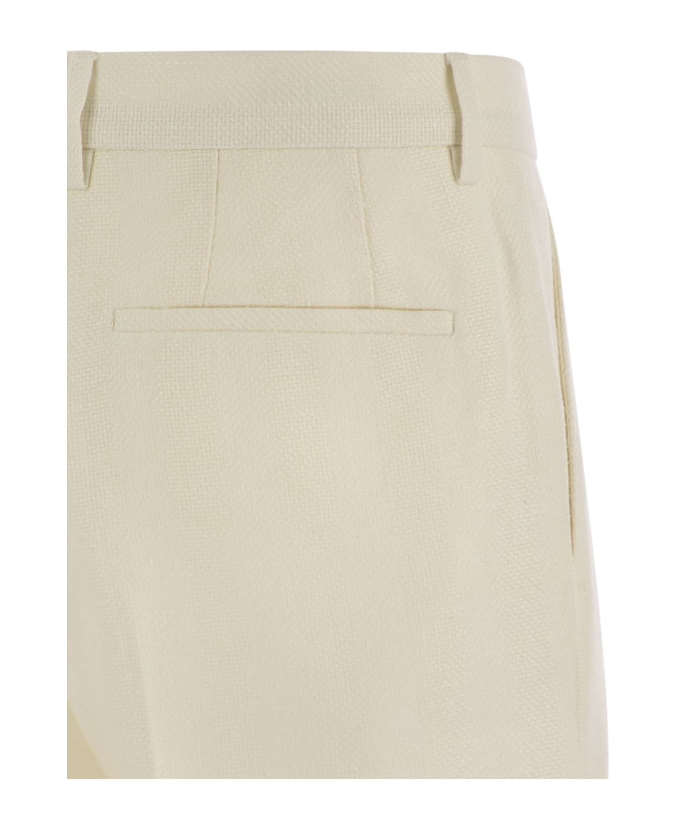 BRUNELLO CUCINELLI MEN'S IVORY LINEN SILK WOOL TROUSERS
