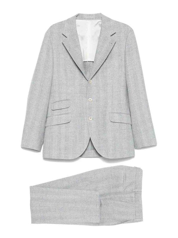 BRUNELLO CUCINELLI MEN'S DUST GREY LINEN SILK WOOL SUIT