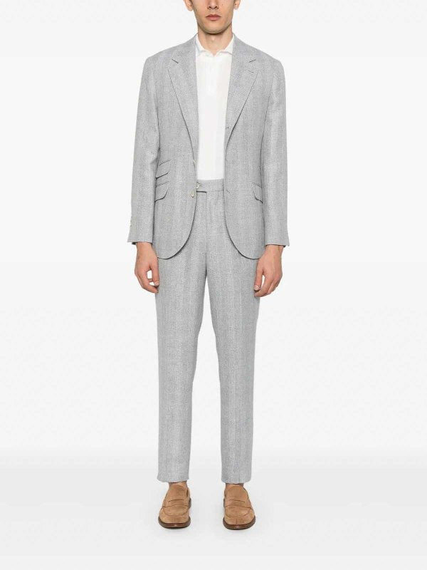 BRUNELLO CUCINELLI MEN'S DUST GREY LINEN SILK WOOL SUIT