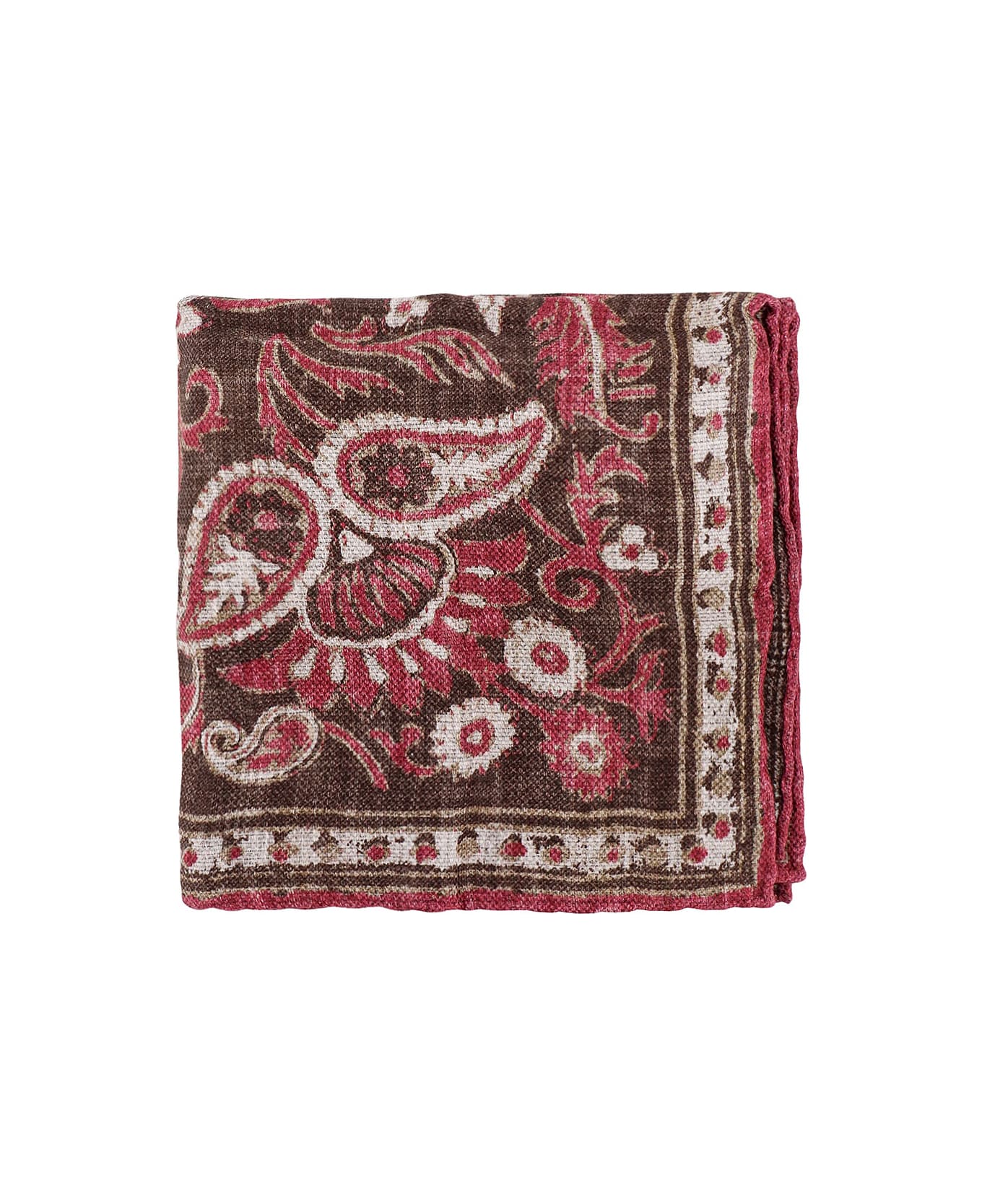 BRUNELLO CUCINELLI MEN'S CIGAR AND RASPBERRY LINEN SILK POCKETSQUARE