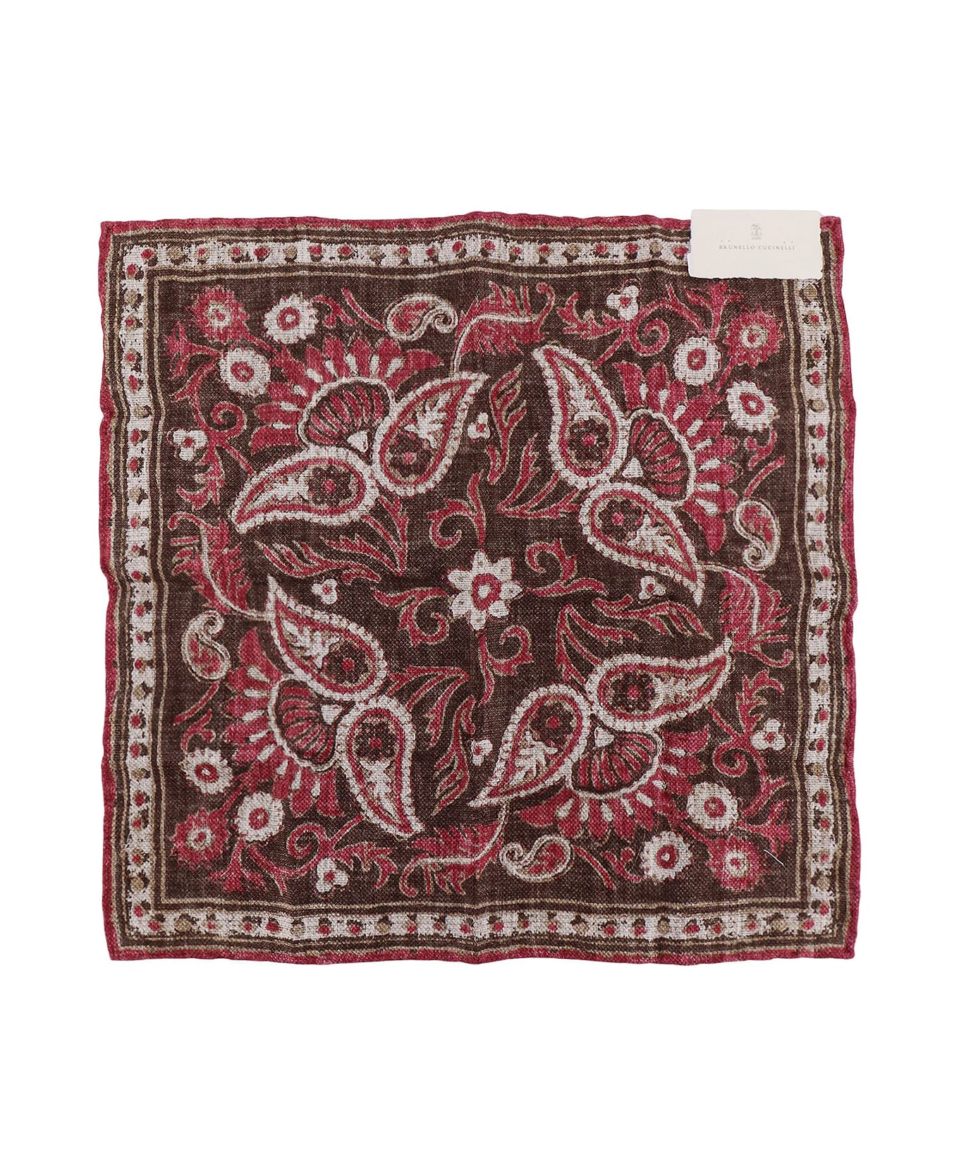 BRUNELLO CUCINELLI MEN'S CIGAR AND RASPBERRY LINEN SILK POCKETSQUARE
