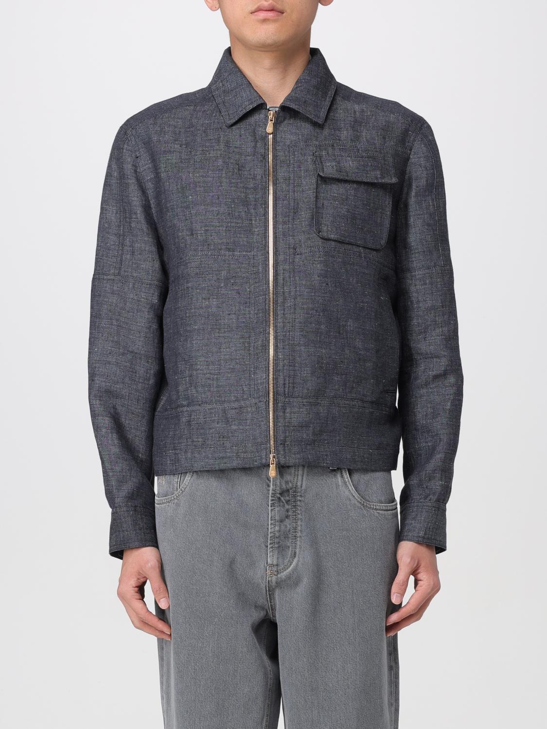 BRUNELLO CUCINELLI MEN'S BLACK LINEN ZIP JACKET