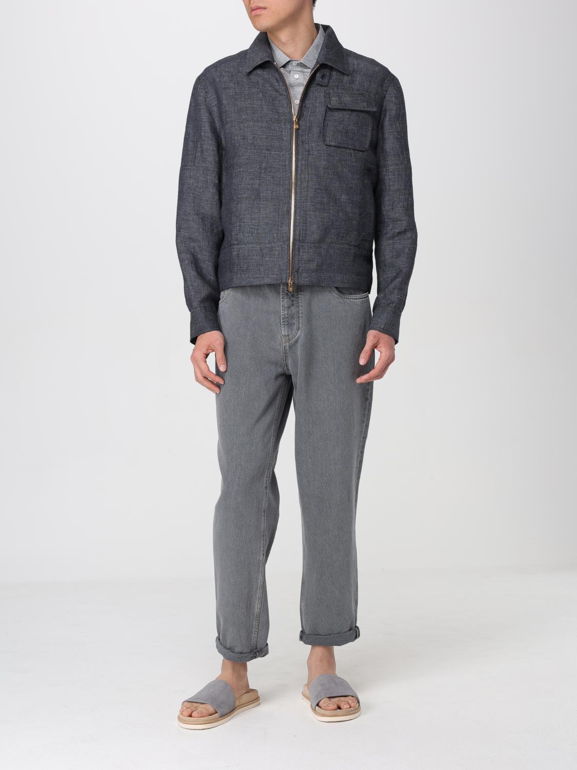 BRUNELLO CUCINELLI MEN'S BLACK LINEN ZIP JACKET