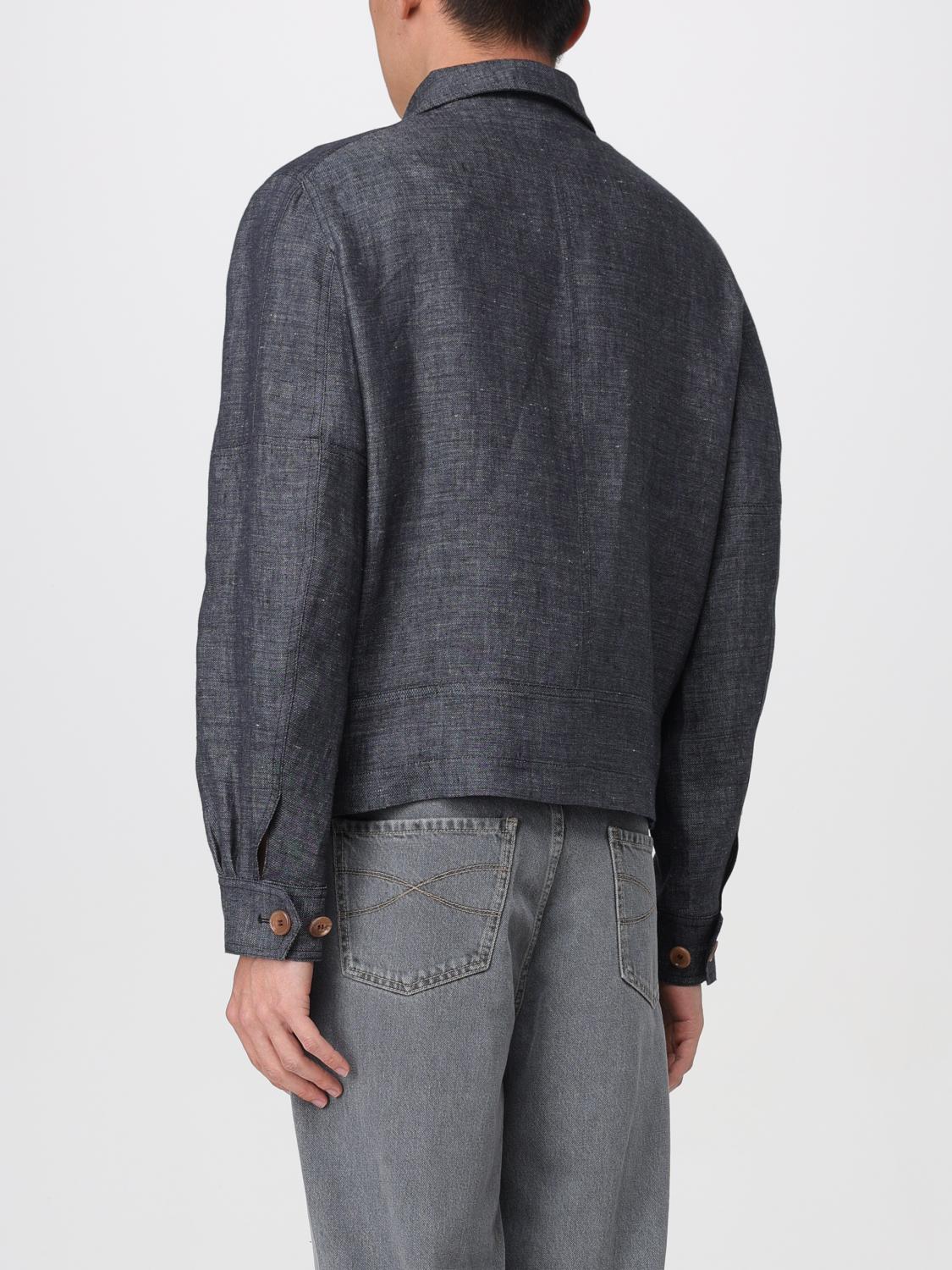 BRUNELLO CUCINELLI MEN'S BLACK LINEN ZIP JACKET