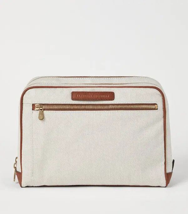 BRUNELLO CUCINELLI MEN'S CREAM LINEN CANVAS POUCH