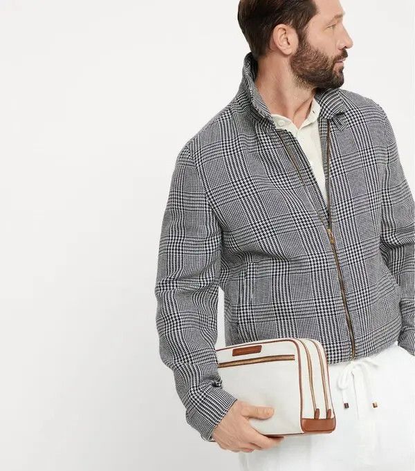 BRUNELLO CUCINELLI MEN'S CREAM LINEN CANVAS TOILETRY BAG