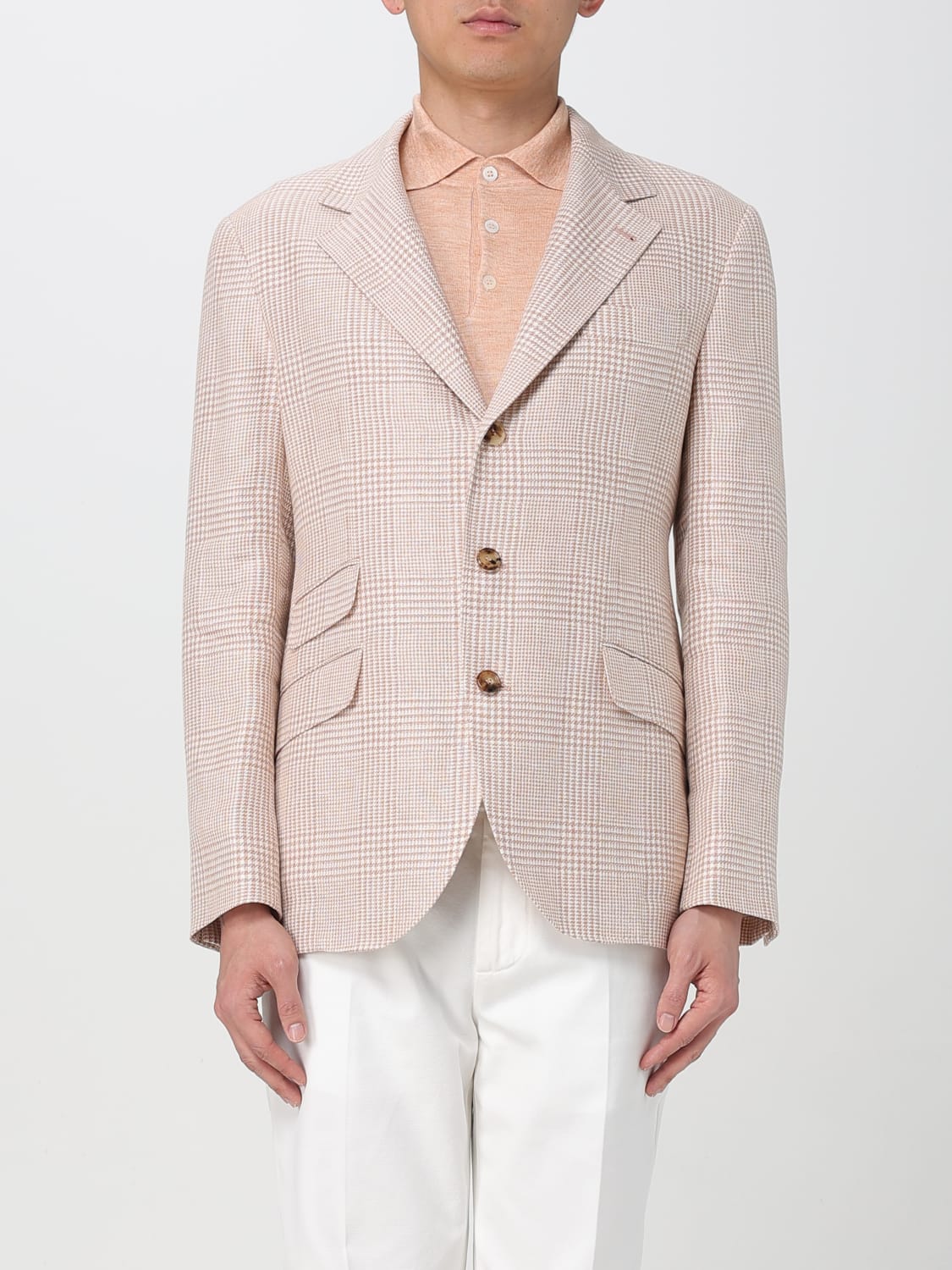 BRUNELLO CUCINELLI MEN'S LIGHT BEIGE WOOL LINEN BLAZER