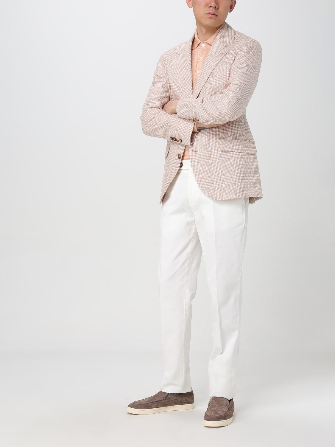 BRUNELLO CUCINELLI MEN'S LIGHT BEIGE WOOL LINEN BLAZER