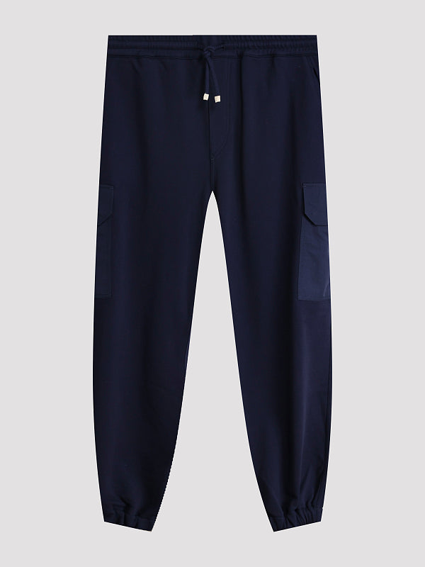 BRUNELLO CUCINELLI MEN'S DARK BLUE COTTON TROUSERS