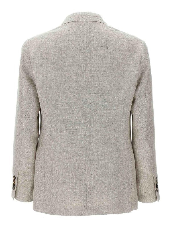 BRUNELLO CUCINELLI MEN'S LIGHT BEIGE LINEN WOOL BLAZER