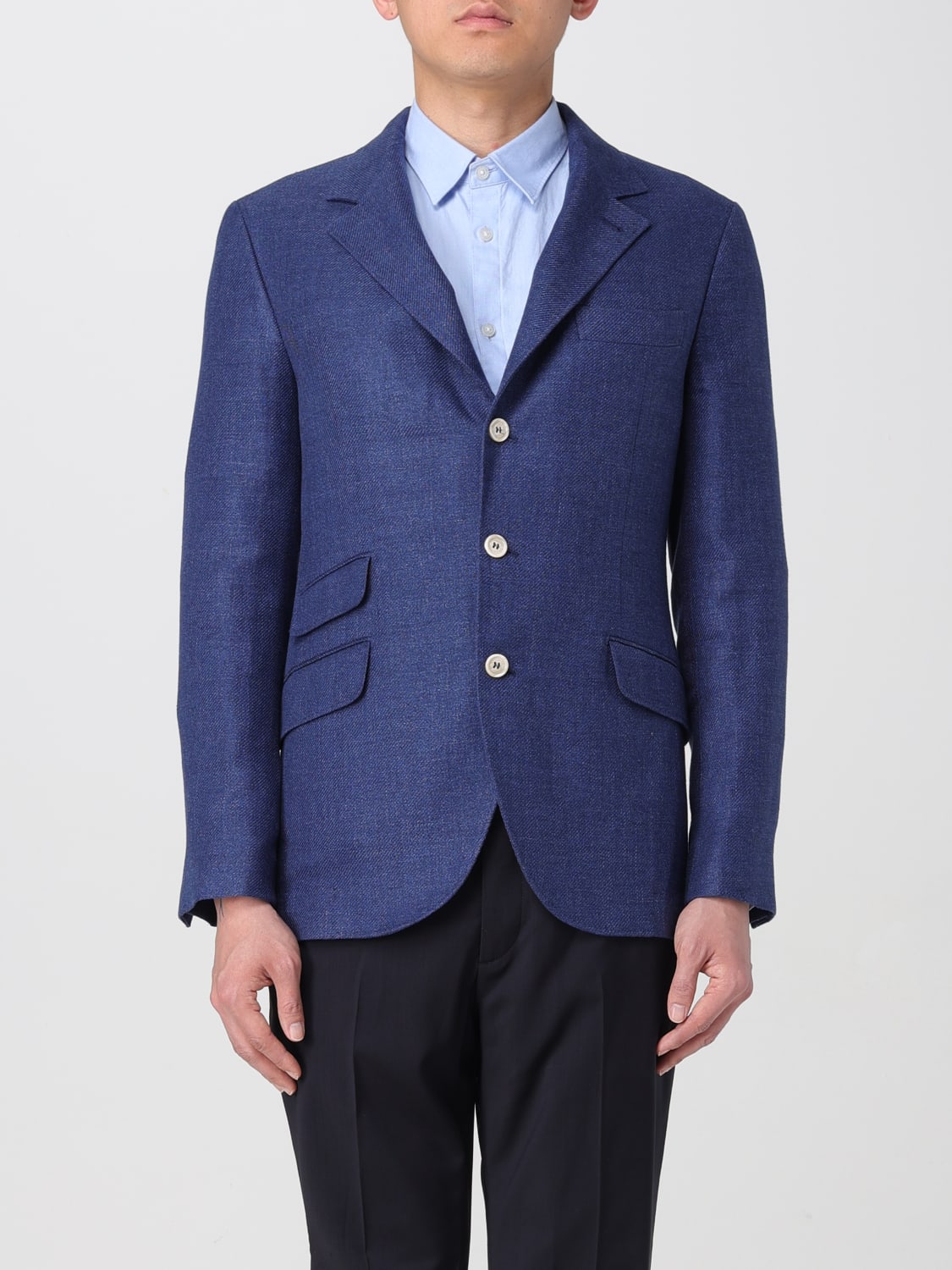 BRUNELLO CUCINELLI MEN'S INDIGO LINEN WOOL BLAZER