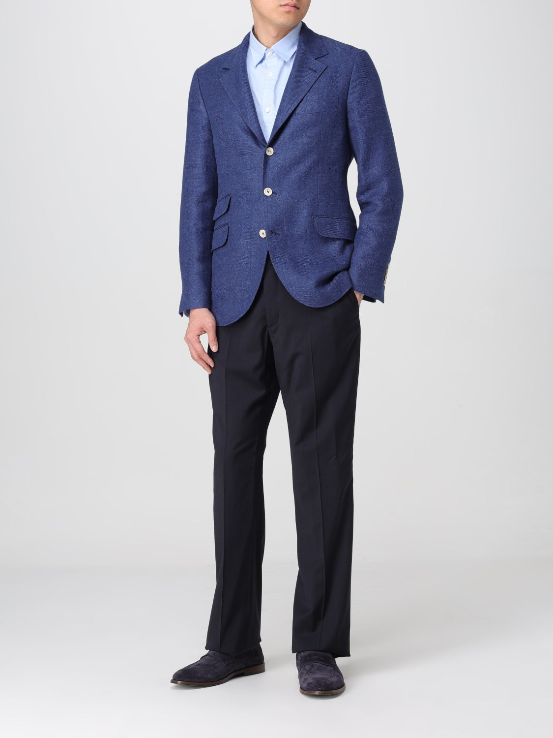 BRUNELLO CUCINELLI MEN'S INDIGO LINEN WOOL BLAZER