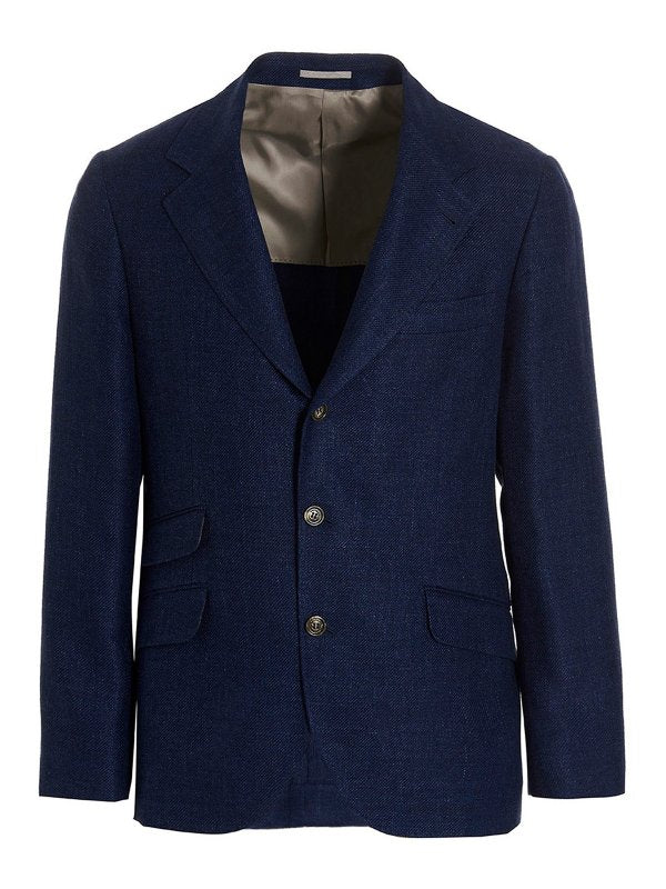 BRUNELLO CUCINELLI MEN'S INDIGO LINEN WOOL TAILORED SUIT