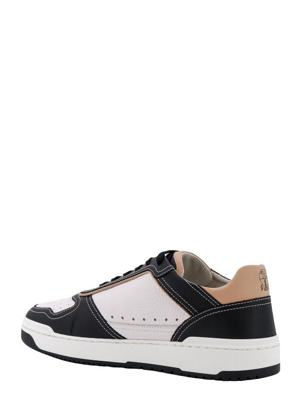 BRUNELLO CUCINELLI MEN'S WHITE BLACK LEATHER SNEAKERS