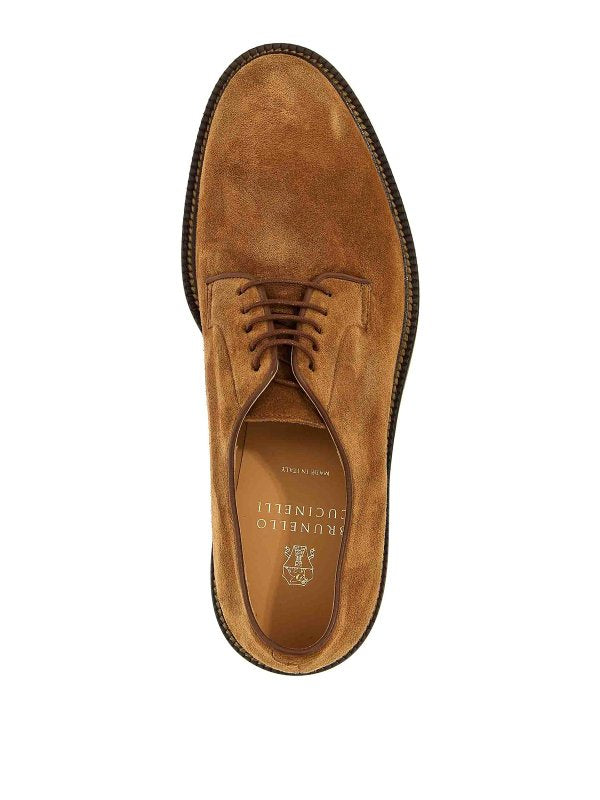 BRUNELLO CUCINELLI MEN'S BROWN SUEDE DERBY SHOES