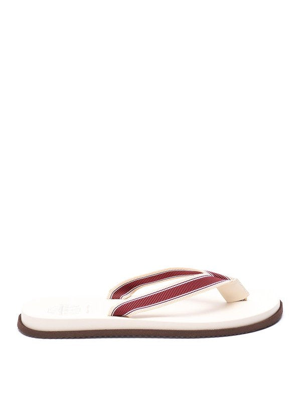 BRUNELLO CUCINELLI MEN'S BORDEAUX AND SAND LEATHER SANDALS