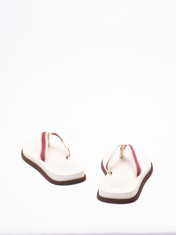 BRUNELLO CUCINELLI MEN'S BORDEAUX AND SAND LEATHER SANDALS