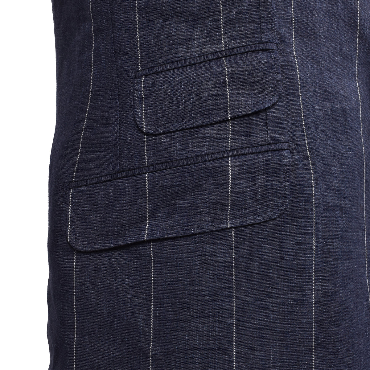 BRUNELLO CUCINELLI MEN'S NAVY STRIPED LINEN SUIT