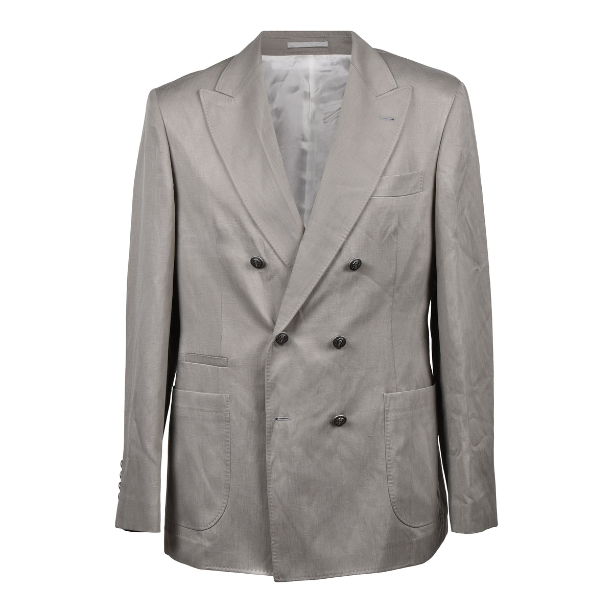 BRUNELLO CUCINELLI MEN'S LIGHT GREY SILK LINEN SUIT