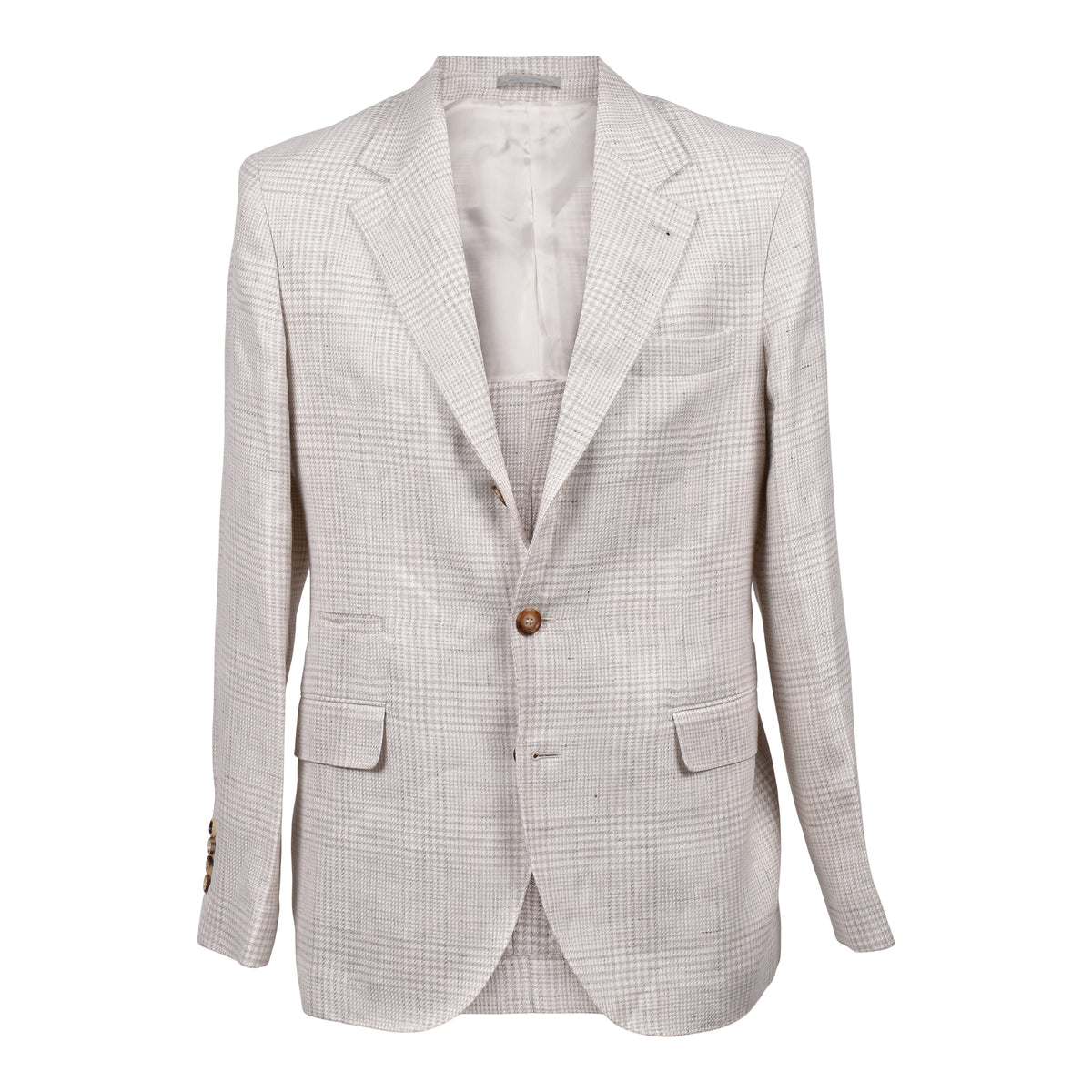 BRUNELLO CUCINELLI MEN'S LIGHT BEIGE LINEN WOOL SUIT