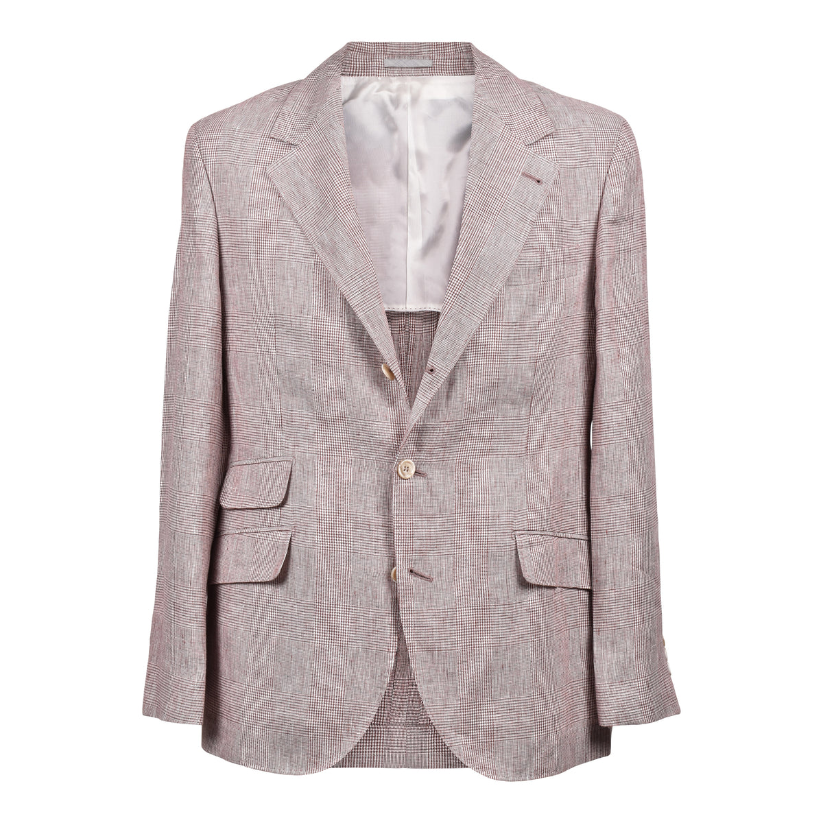 BRUNELLO CUCINELLI MEN'S LIGHT BROWN LINEN CHECKED SUIT