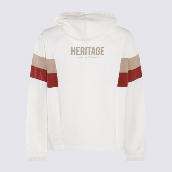 BRUNELLO CUCINELLI MEN'S OFF WHITE COLOR BLOCK HOODIE