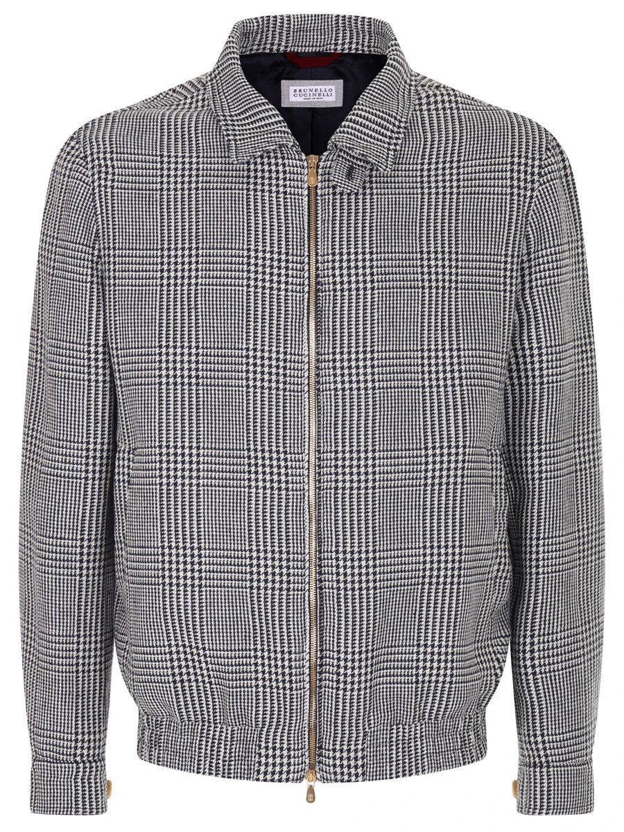 BRUNELLO CUCINELLI MEN'S BLACK WHITE WOOL BLEND JACKET