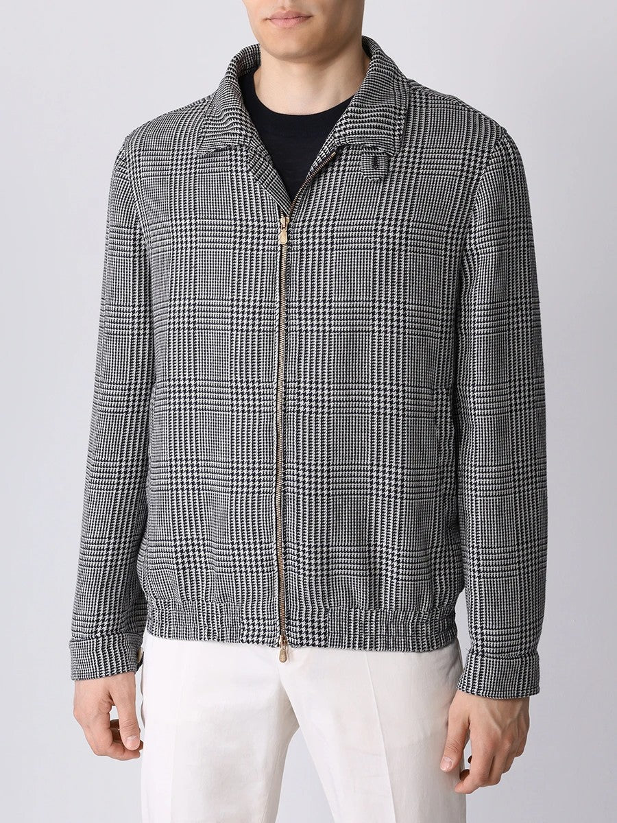 BRUNELLO CUCINELLI MEN'S BLACK WHITE WOOL BLEND JACKET