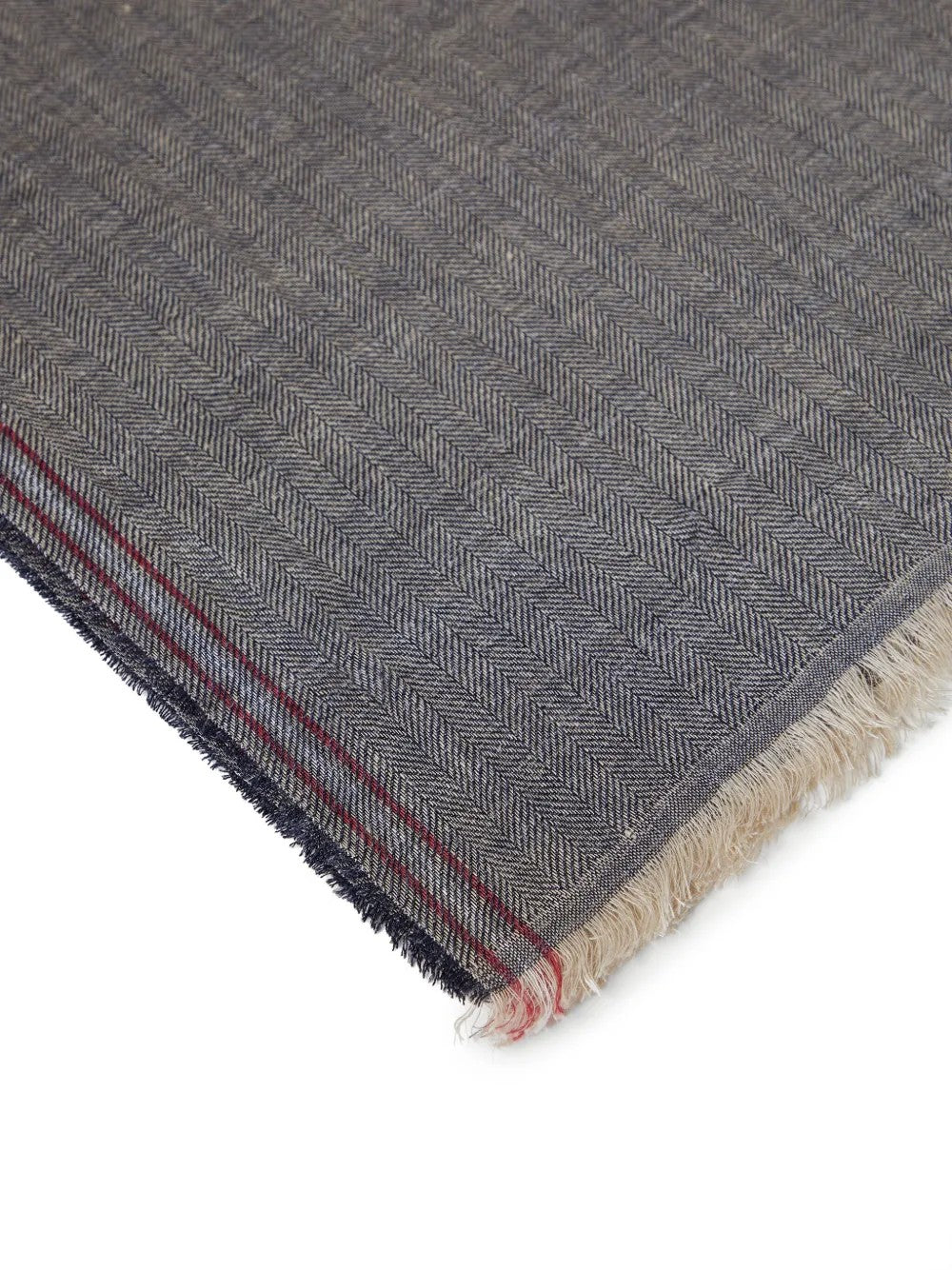 BRUNELLO CUCINELLI MEN'S NAVY RED LINEN SILK SCARF