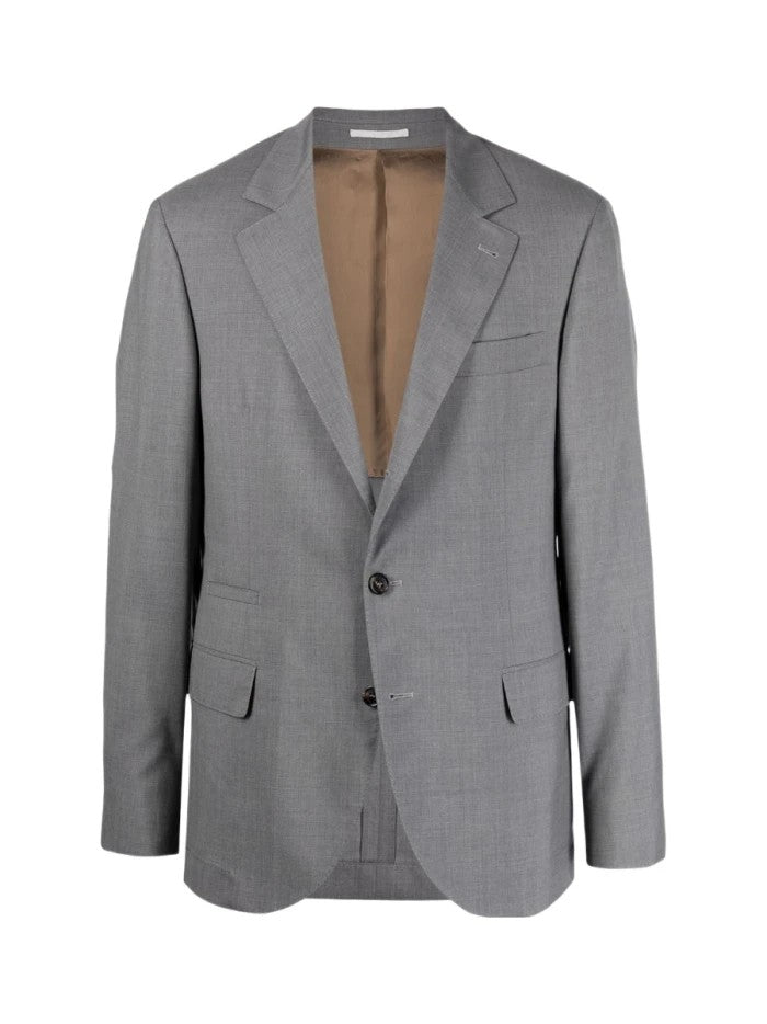 BRUNELLO CUCINELLI MEN'S GREY WOOL SILK BLAZER