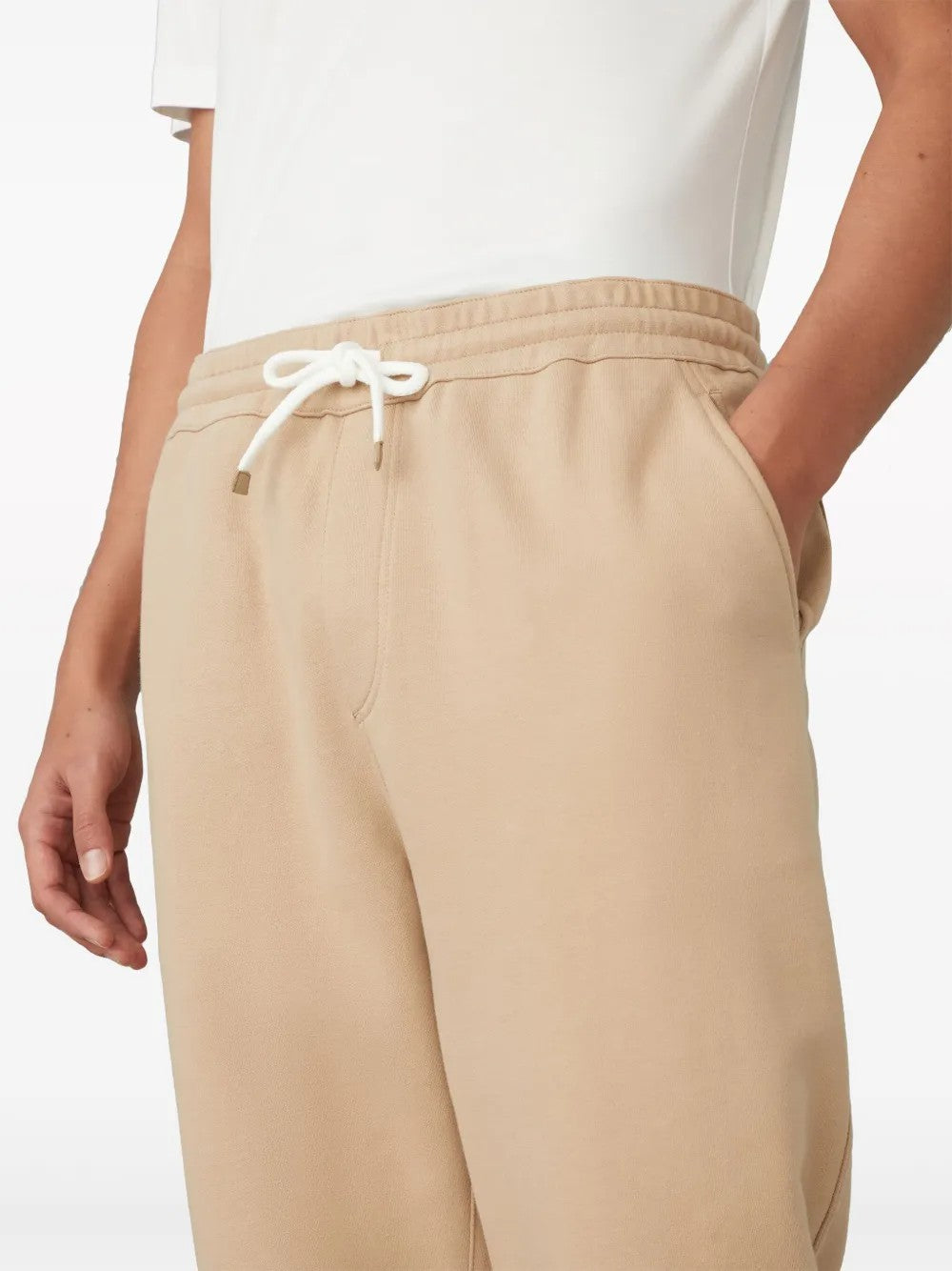 BRUNELLO CUCINELLI MEN'S BEIGE TAILORED JOGGER TROUSERS