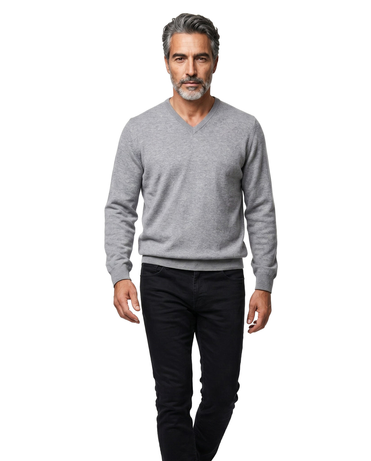 BRUNELLO CUCINELLI MEN'S GRAY CASHMERE VNECK SWEATER