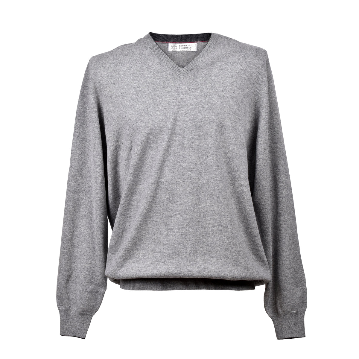 BRUNELLO CUCINELLI MEN'S GRAY CASHMERE VNECK SWEATER