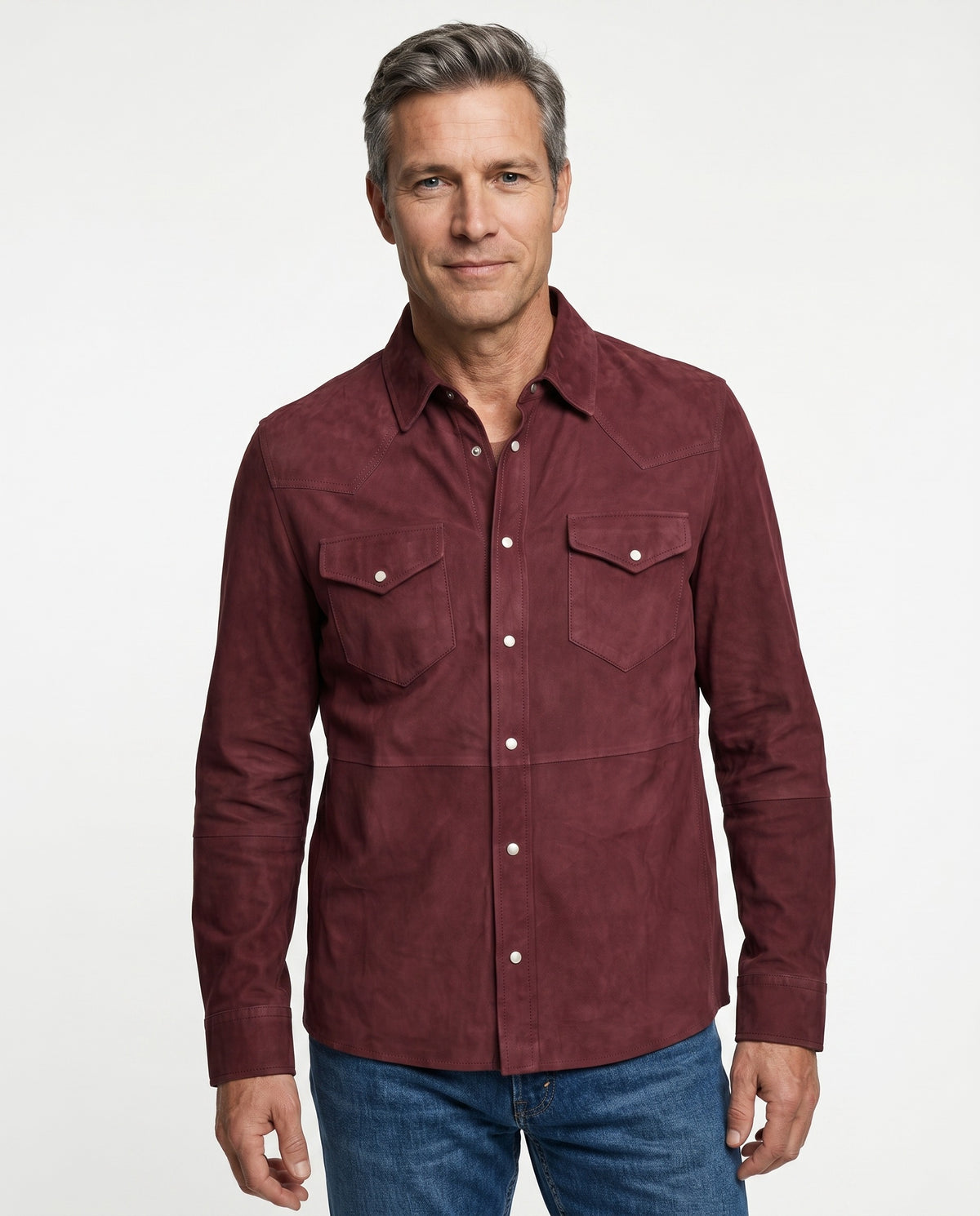 BRUNELLO CUCINELLI MEN'S BURGUNDY SUEDE CROPPED JACKET
