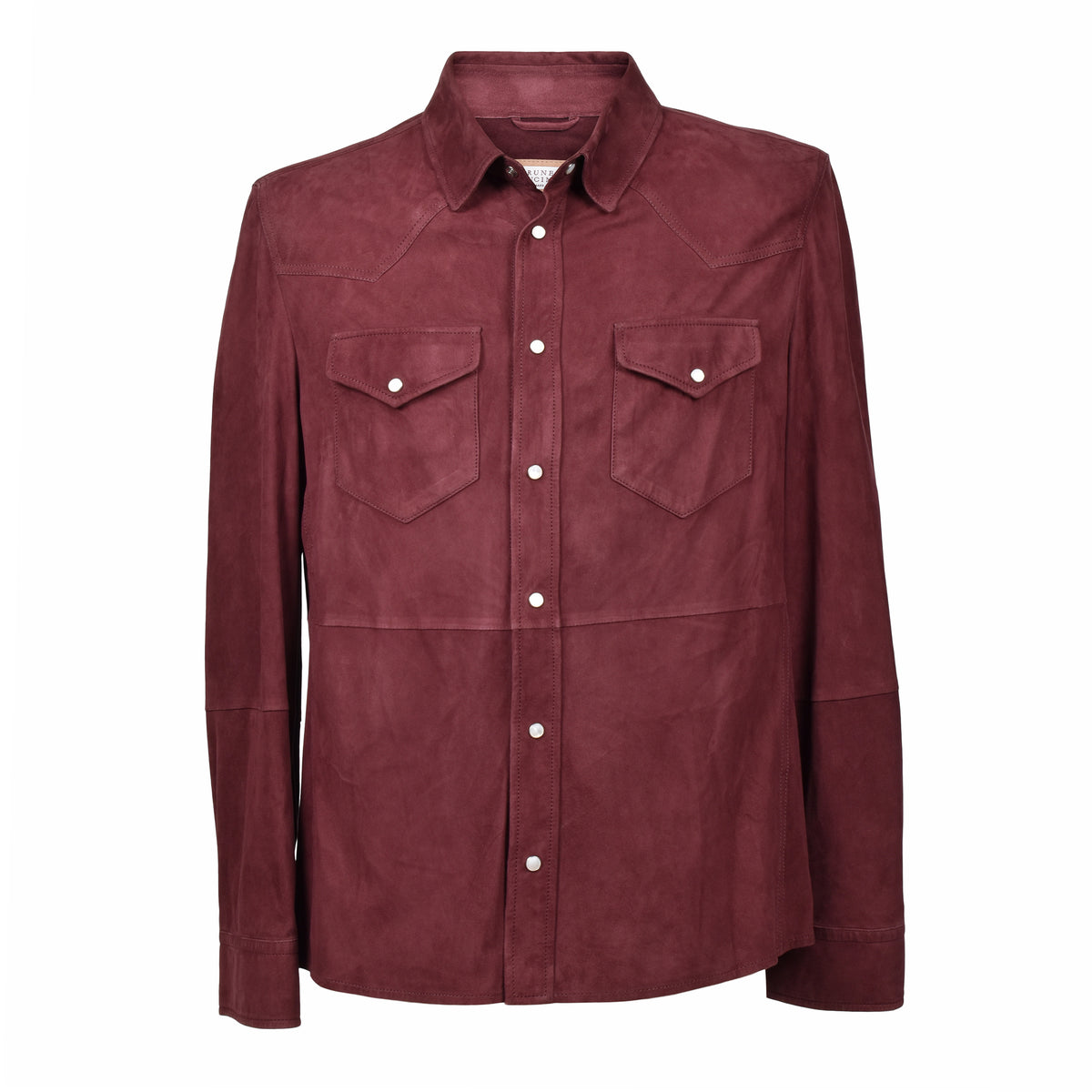 BRUNELLO CUCINELLI MEN'S BURGUNDY SUEDE CROPPED JACKET