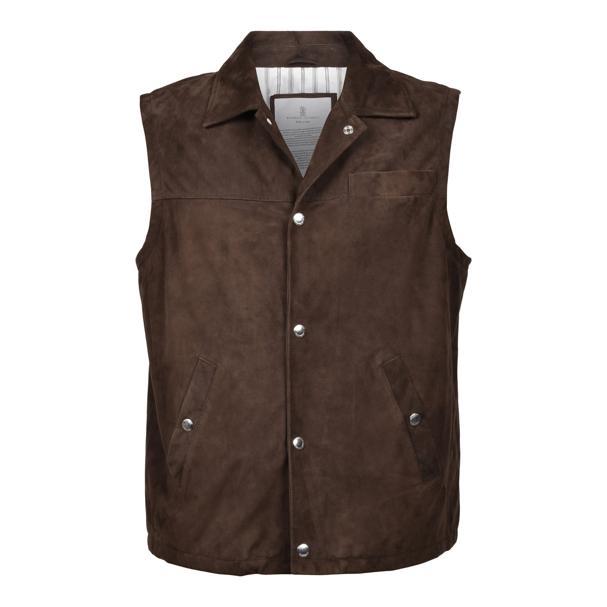 BRUNELLO CUCINELLI MEN'S BROWN SUEDE SLEEVELESS JACKET