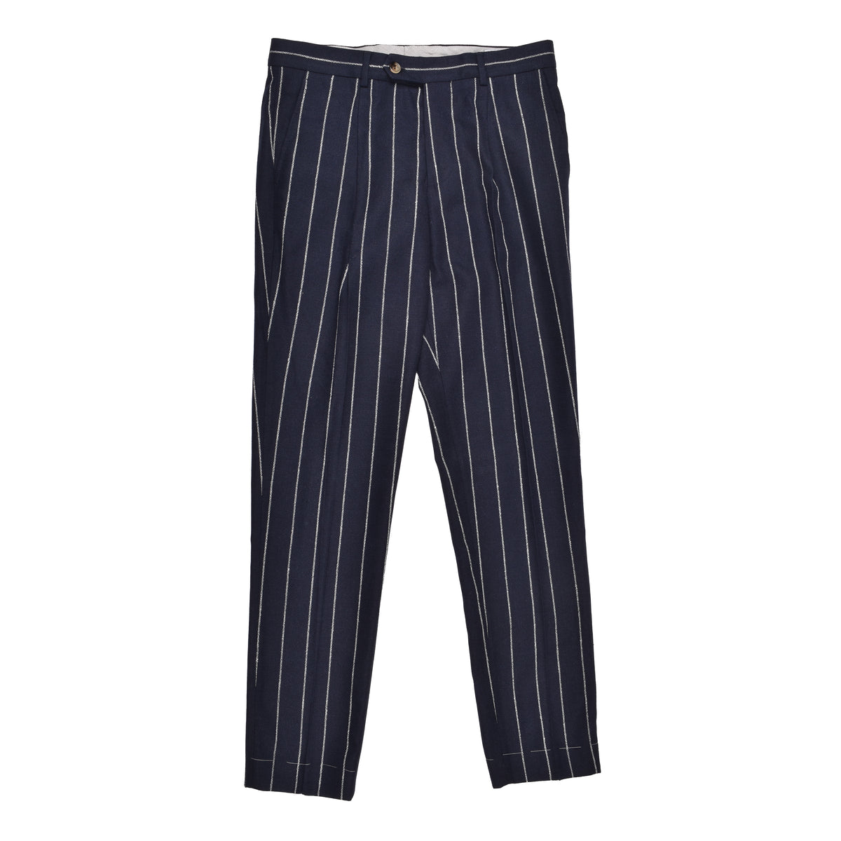 BRUNELLO CUCINELLI MEN'S NAVY STRIPED LINEN TROUSERS