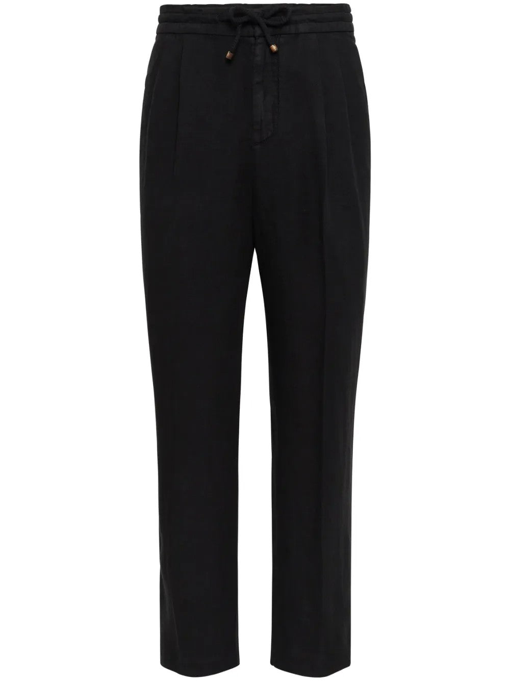 BRUNELLO CUCINELLI MEN'S BLACK LINEN RELAXED TROUSERS