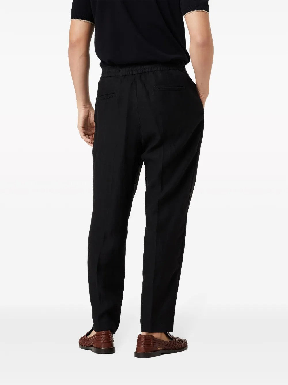 BRUNELLO CUCINELLI MEN'S BLACK LINEN RELAXED TROUSERS