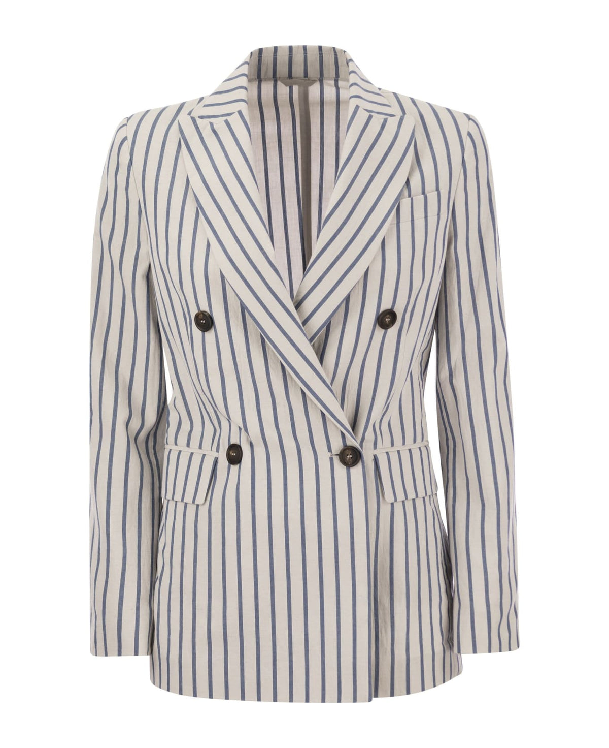 BRUNELLO CUCINELLI WOMEN'S WHITE STRIPED DOUBLE BREASTED JACKET