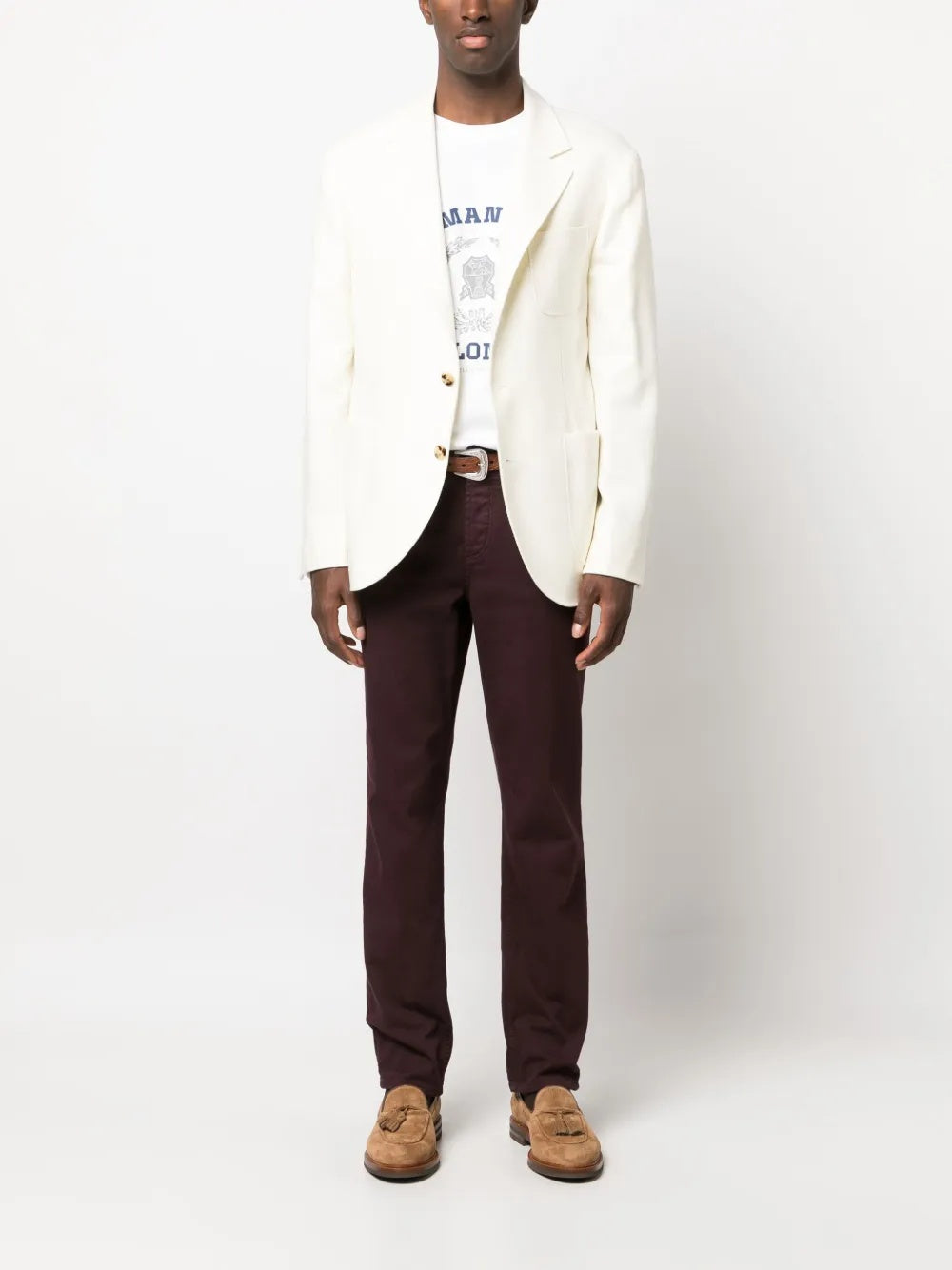 BRUNELLO CUCINELLI MEN'S IVORY WOOL SINGLE BREASTED BLAZER