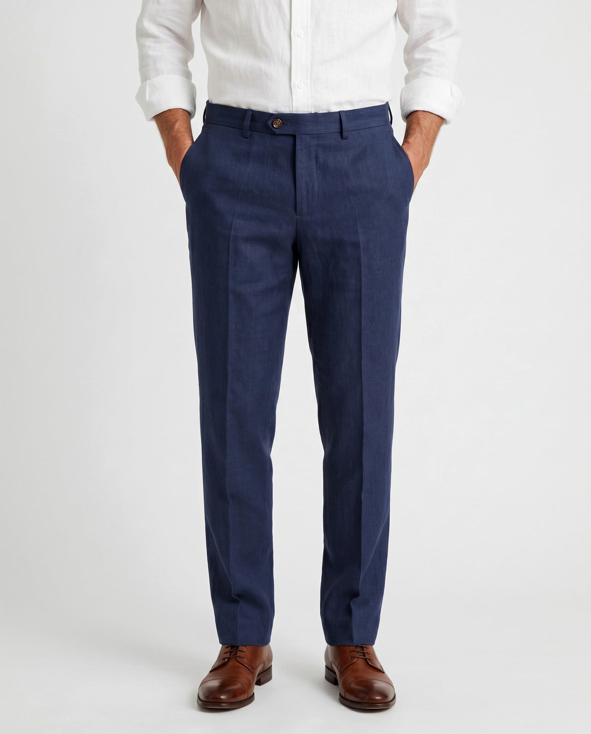 BRUNELLO CUCINELLI MEN'S BLUE LINEN DRESS TROUSERS