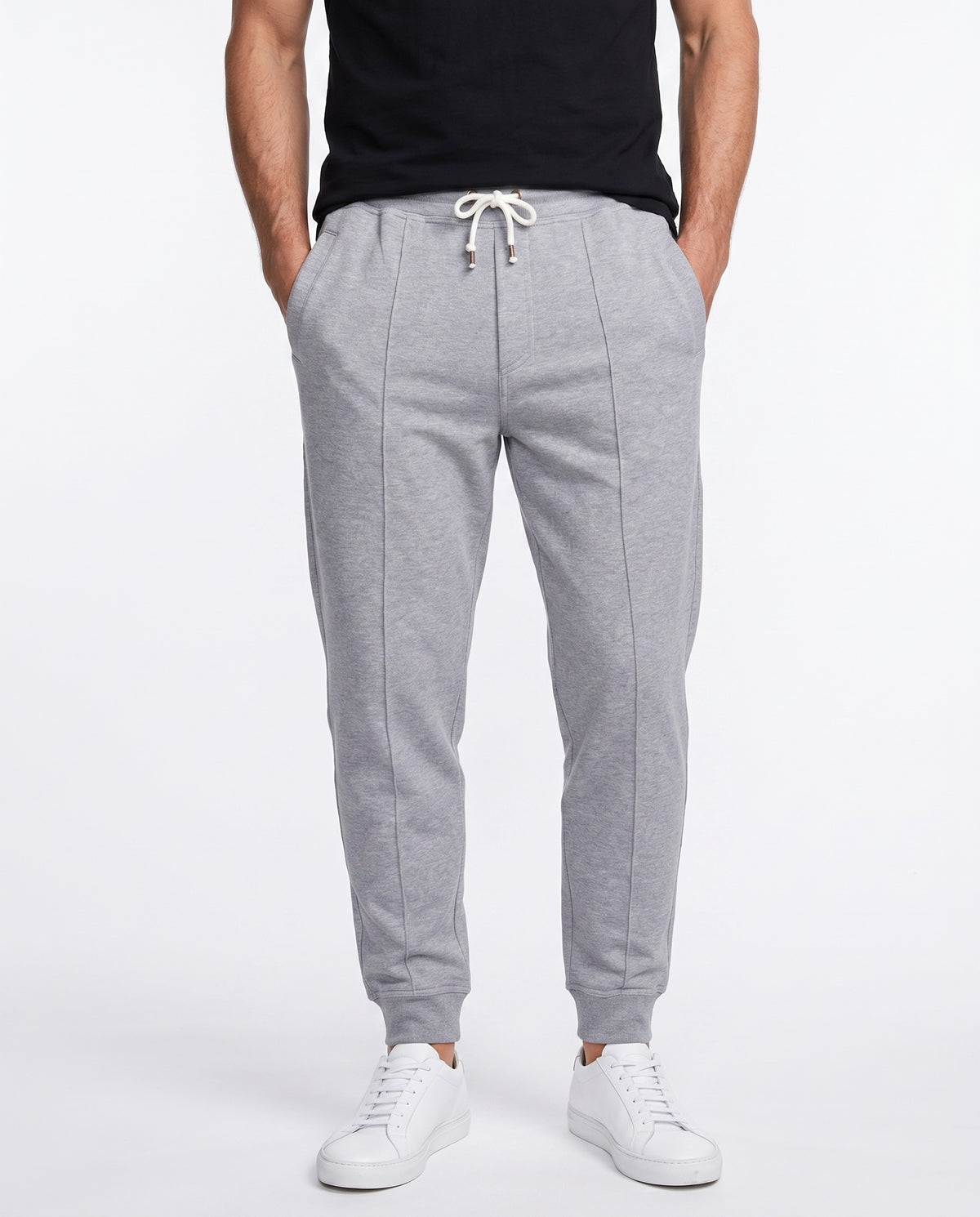 BRUNELLO CUCINELLI MEN'S LIGHT GREY COTTON JOGGER TROUSERS