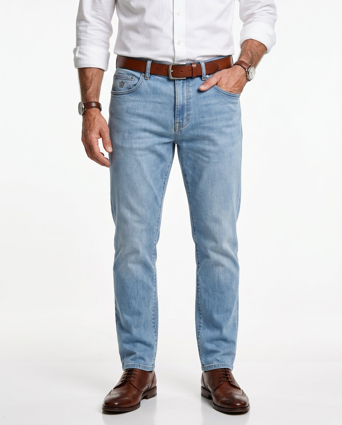 BRUNELLO CUCINELLI MEN'S LIGHT BLUE DENIM TROUSERS