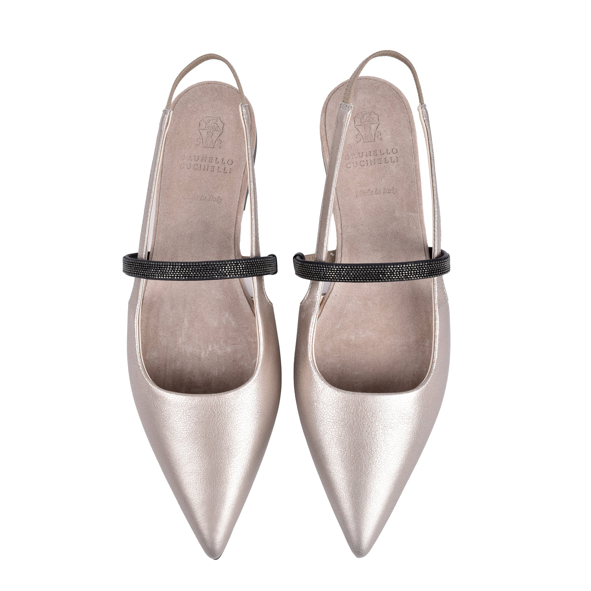 BRUNELLO CUCINELLI WOMEN'S METALLIC LEATHER SLINGBACK SHOES