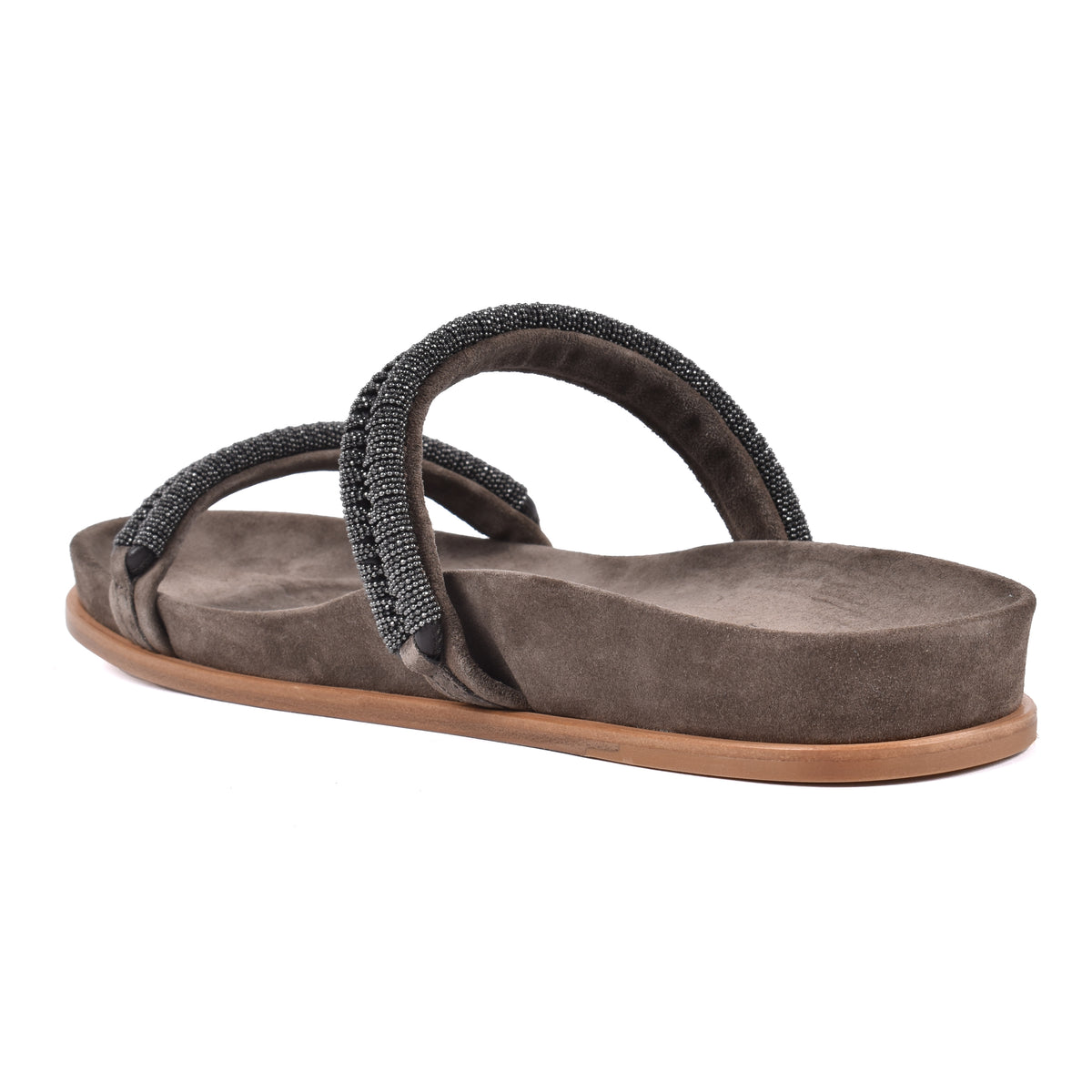 BRUNELLO CUCINELLI WOMEN'S BROWN SUEDE SANDALS WITH BEADED STRAPS