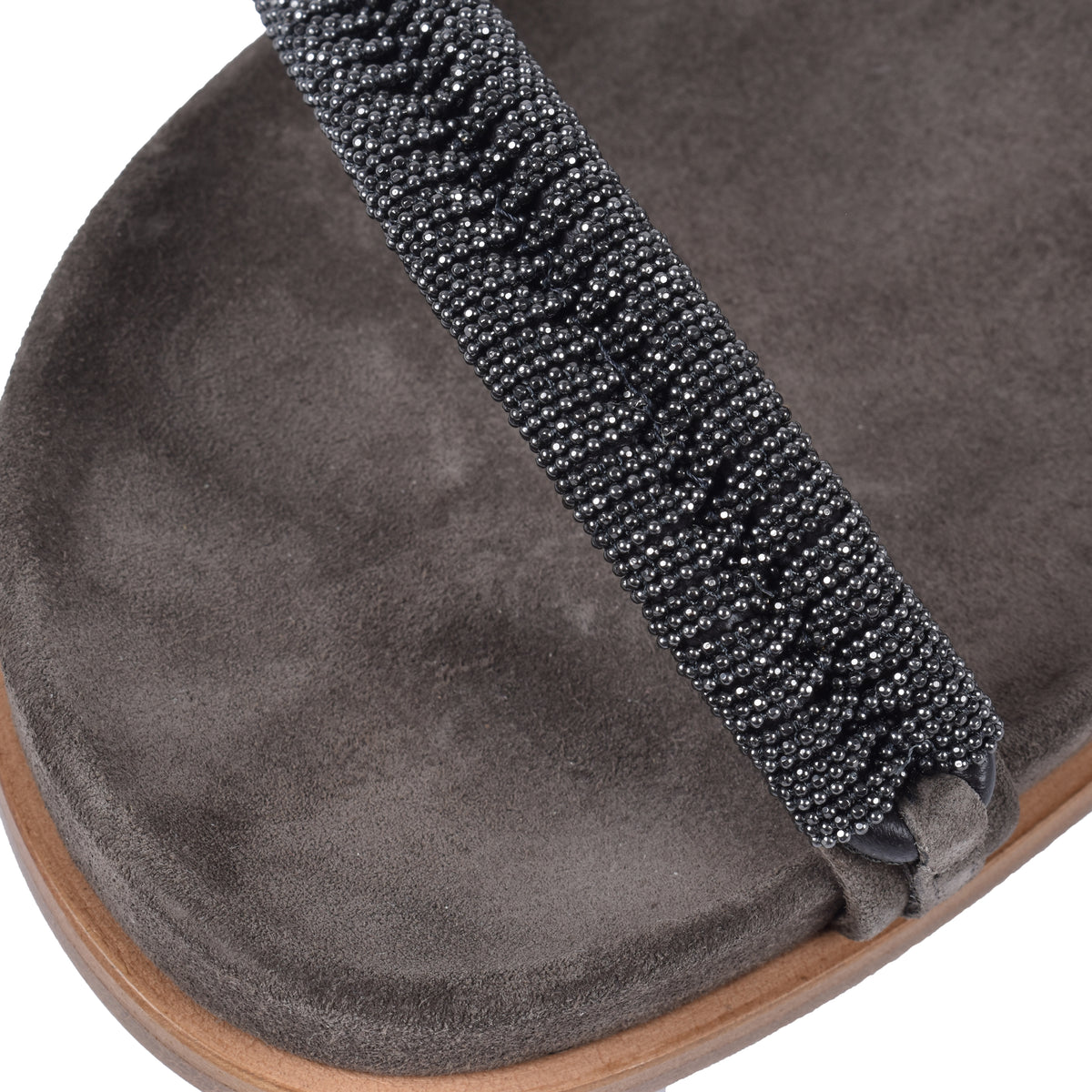 BRUNELLO CUCINELLI WOMEN'S BROWN SUEDE SANDALS WITH BEADED STRAPS