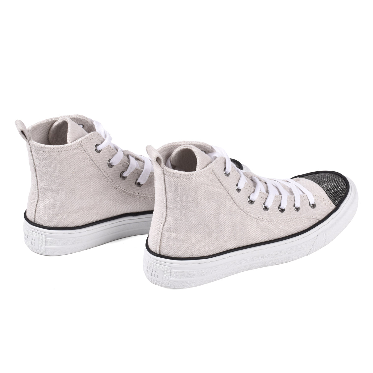 BRUNELLO CUCINELLI WOMEN'S SILVER BIRCH COTTON LINEN HIGH TOP SNEAKERS