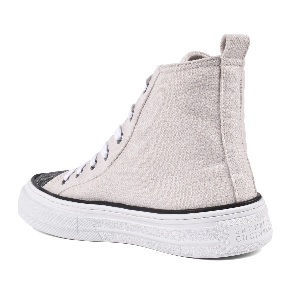 BRUNELLO CUCINELLI WOMEN'S SILVER BIRCH COTTON LINEN HIGH TOP SNEAKERS