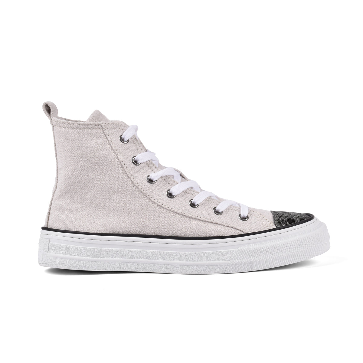 BRUNELLO CUCINELLI WOMEN'S SILVER BIRCH COTTON LINEN HIGH TOP SNEAKERS